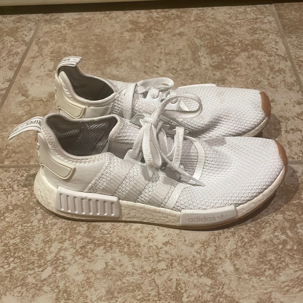 Adidas, size 9, all white shoes